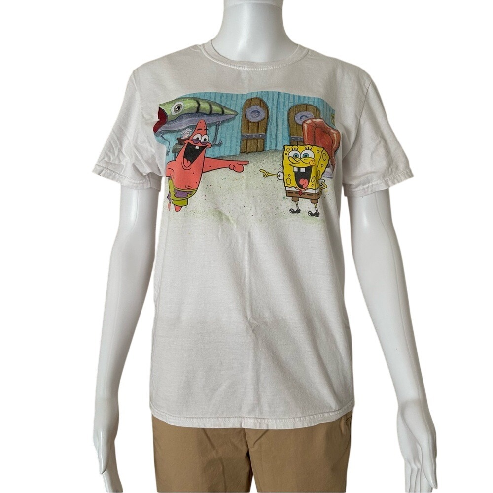 Nickelodeon SpongeBob SquarePants T-Shirt Large White Cartoon Graphic Print